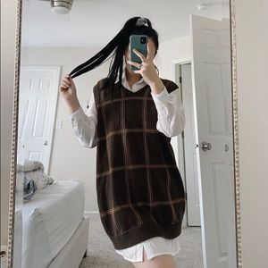 Brown V Neck Knit Sweater Vest